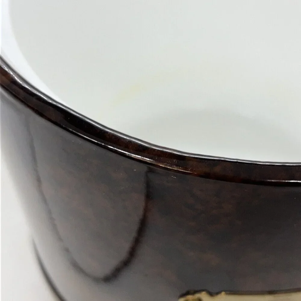Mid-Century Faux Brown Tortoise Shell Vinyl Ice Bucket Vintage Man Cave